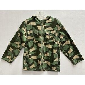 Gymboree green camo jacket boys size large 10-12 hooded zip up military style